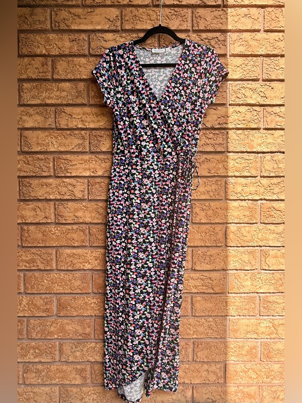 Rebel Sugar Ditsy Floral V-Neck Cap Sleeve Maxi Wrap Dress